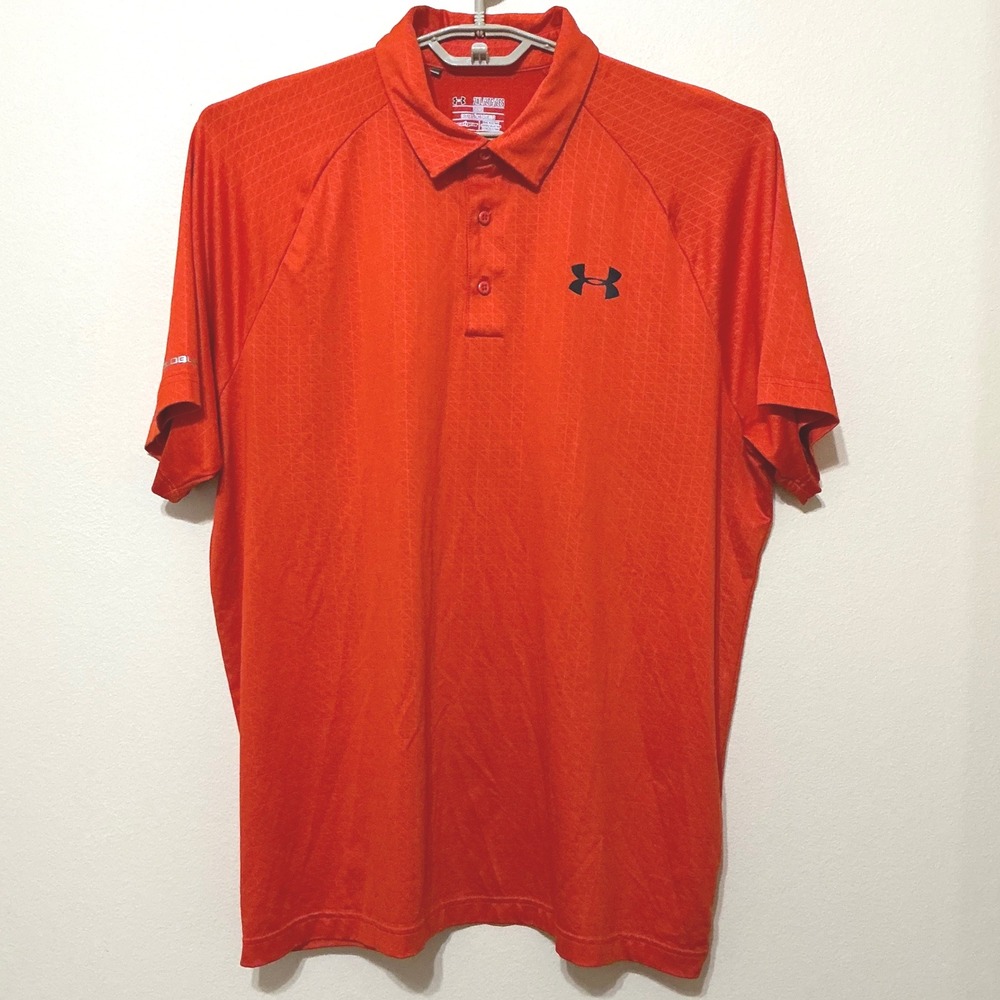 Under Armour‎ Mens 2XL Orange HeatGear Coldblack Polo Shirt Athletic Golf